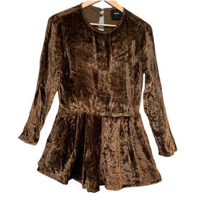 asos Crushed Velvet Brown Long Sleeve Shorts Front Pockets Romper 4